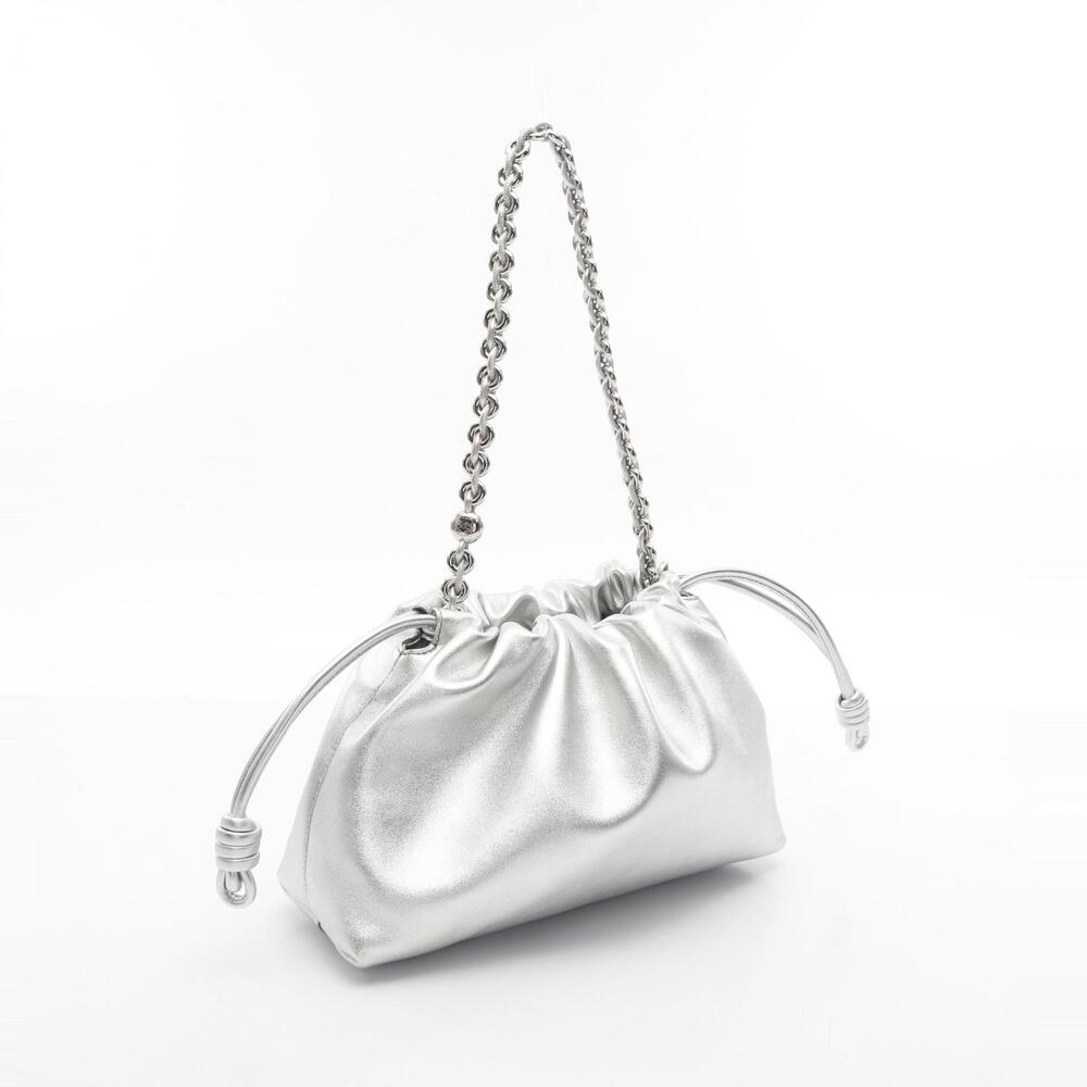 Loewe Shoulder Flamenco Bag Silver Tone Purse Leather